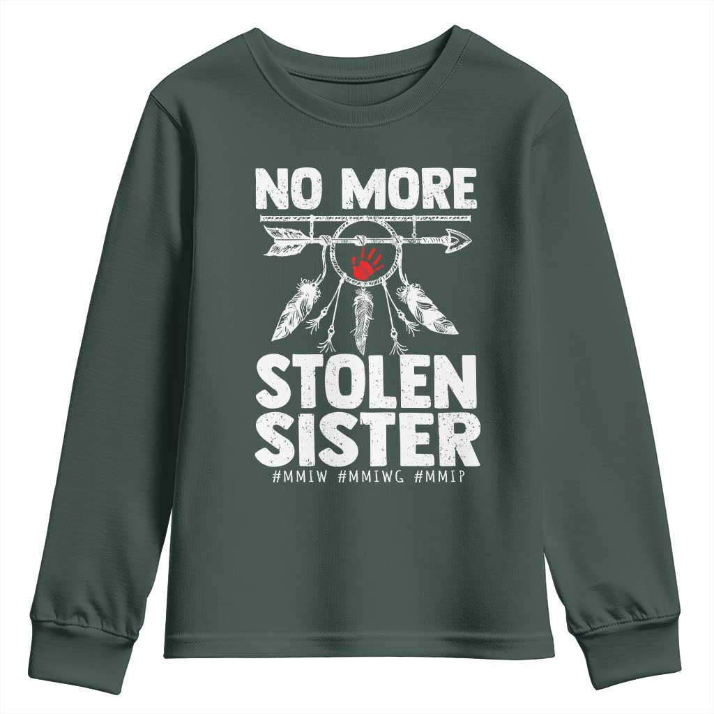 MMIW Youth Sweatshirt No More Stolen Sisters Indigenous Woman TS10 Dark Forest Green Print Your Wear