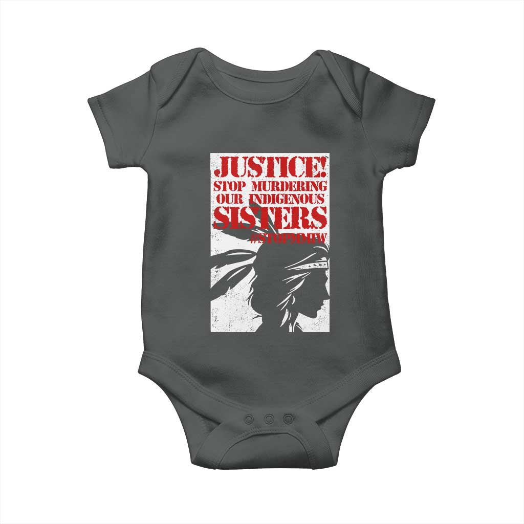 MMIW Awareness Baby Onesie Justice Stop Murdering Our Indigenous Sisters TS10 Dark Heather Print Your Wear