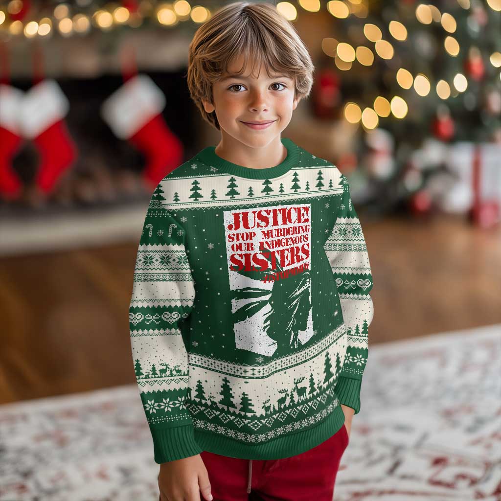 MMIW Awareness Ugly Christmas Sweater Justice Stop Murdering Our Indigenous Sisters TS10 Forest Green Beige Print Your Wear