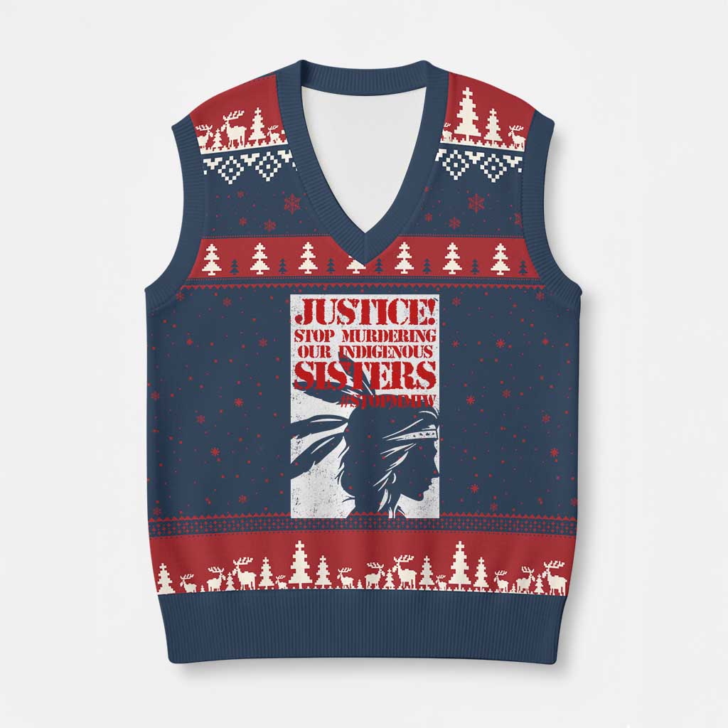 MMIW Awareness V-Neck Knit Sweater Vest Justice Stop Murdering Our Indigenous Sisters TS10 Navy Red Print Your Wear