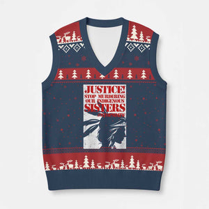 MMIW Awareness V-Neck Knit Sweater Vest Justice Stop Murdering Our Indigenous Sisters TS10 Navy Red Print Your Wear