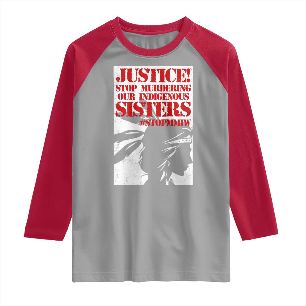 MMIW Awareness Raglan Shirt Justice Stop Murdering Our Indigenous Sisters TS10 Sport Gray Red Print Your Wear