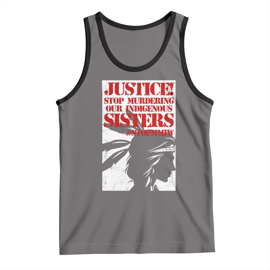 MMIW Awareness Tank Top Justice Stop Murdering Our Indigenous Sisters TS10 Deep Heather Black Print Your Wear