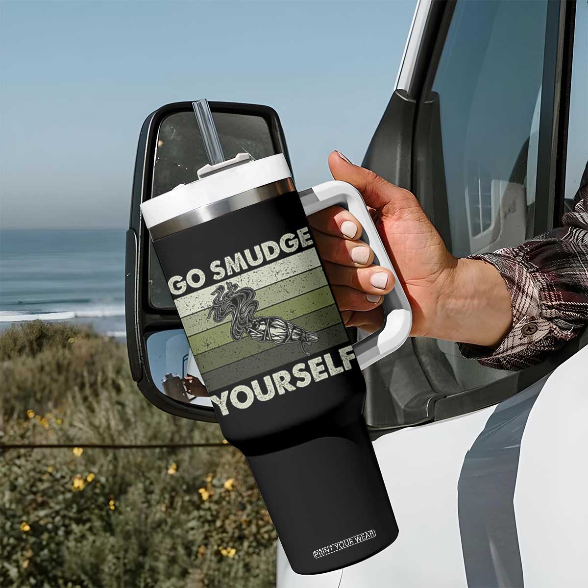 Go Smudge Yourself Tumbler With Handle Funny Sage Bundle Smudging Feather TS10 Print Your Wear