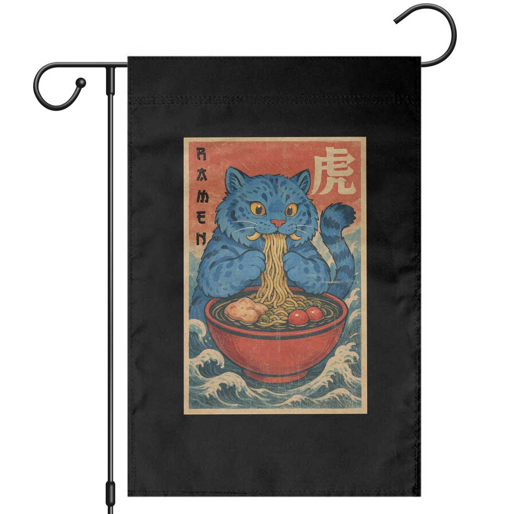 Anime Blue Cat Ramen Garden Flag Vintage Japanese Art Funny Kawaii Demon Cat Tiger TS10 Black Print Your Wear