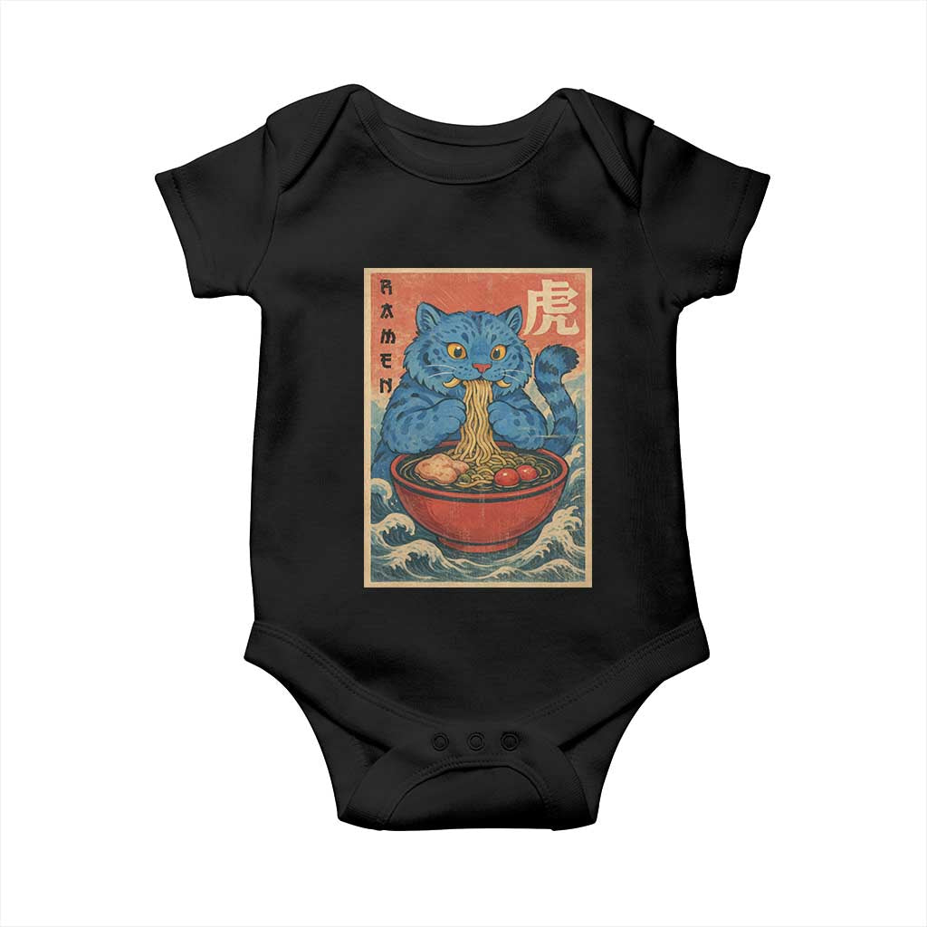 Anime Blue Cat Ramen Baby Onesie Vintage Japanese Art Funny Kawaii Demon Cat Tiger TS10 Black Print Your Wear