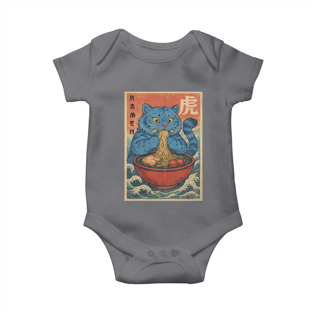 Anime Blue Cat Ramen Baby Onesie Vintage Japanese Art Funny Kawaii Demon Cat Tiger TS10 Charcoal Print Your Wear