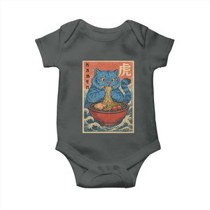 Anime Blue Cat Ramen Baby Onesie Vintage Japanese Art Funny Kawaii Demon Cat Tiger TS10 Dark Heather Print Your Wear