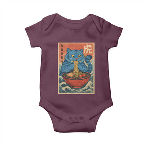Anime Blue Cat Ramen Baby Onesie Vintage Japanese Art Funny Kawaii Demon Cat Tiger TS10 Maroon Print Your Wear