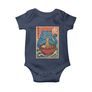 Anime Blue Cat Ramen Baby Onesie Vintage Japanese Art Funny Kawaii Demon Cat Tiger TS10 Navy Print Your Wear