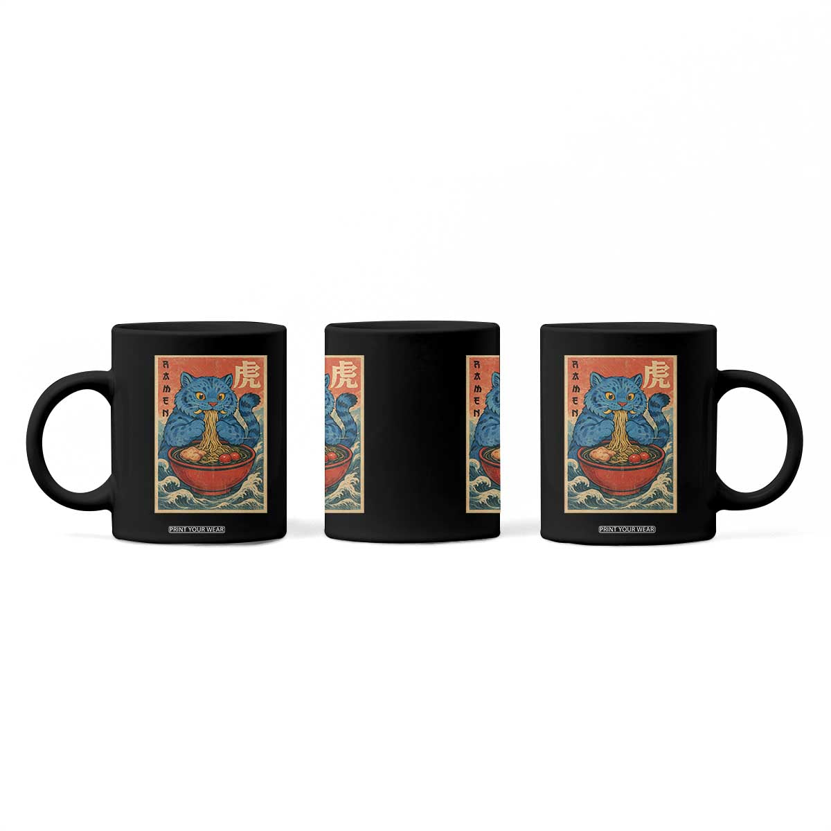 Anime Blue Cat Ramen Coffee Mug Vintage Japanese Art Funny Kawaii Demon Cat Tiger TS10 Print Your Wear