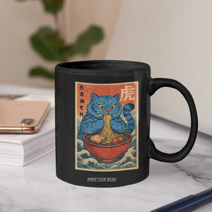 Anime Blue Cat Ramen Coffee Mug Vintage Japanese Art Funny Kawaii Demon Cat Tiger TS10 Print Your Wear