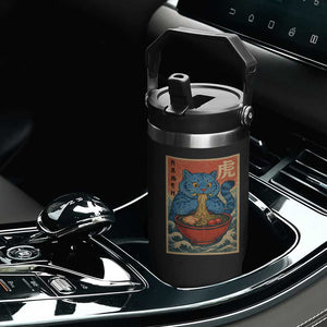 Anime Blue Cat Ramen Flip Straw Tumbler Vintage Japanese Art Funny Kawaii Demon Cat Tiger TS10 Print Your Wear