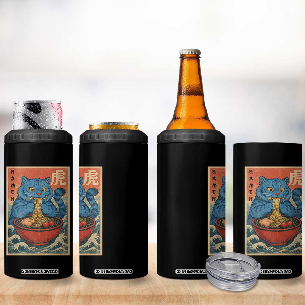 Anime Blue Cat Ramen 4 in 1 Can Cooler Tumbler Vintage Japanese Art Funny Kawaii Demon Cat Tiger TS10 Print Your Wear