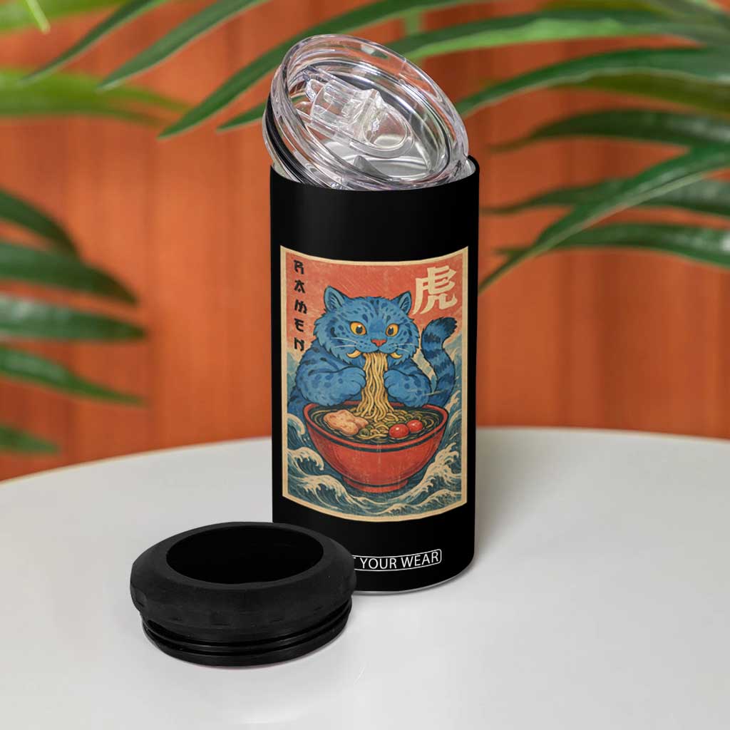 Anime Blue Cat Ramen 4 in 1 Can Cooler Tumbler Vintage Japanese Art Funny Kawaii Demon Cat Tiger TS10 Print Your Wear