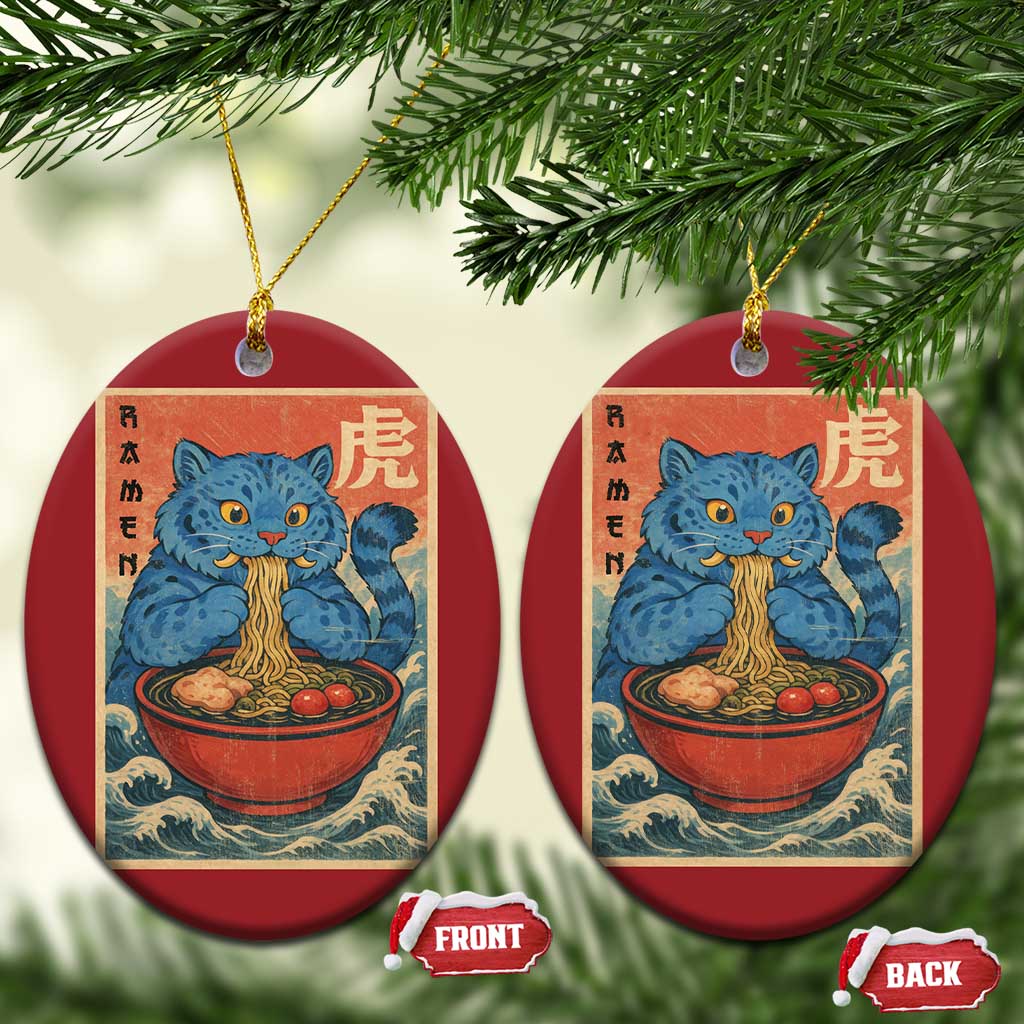 Anime Blue Cat Ramen Christmas Ornament Vintage Japanese Art Funny Kawaii Demon Cat Tiger TS10 Oval Red Print Your Wear
