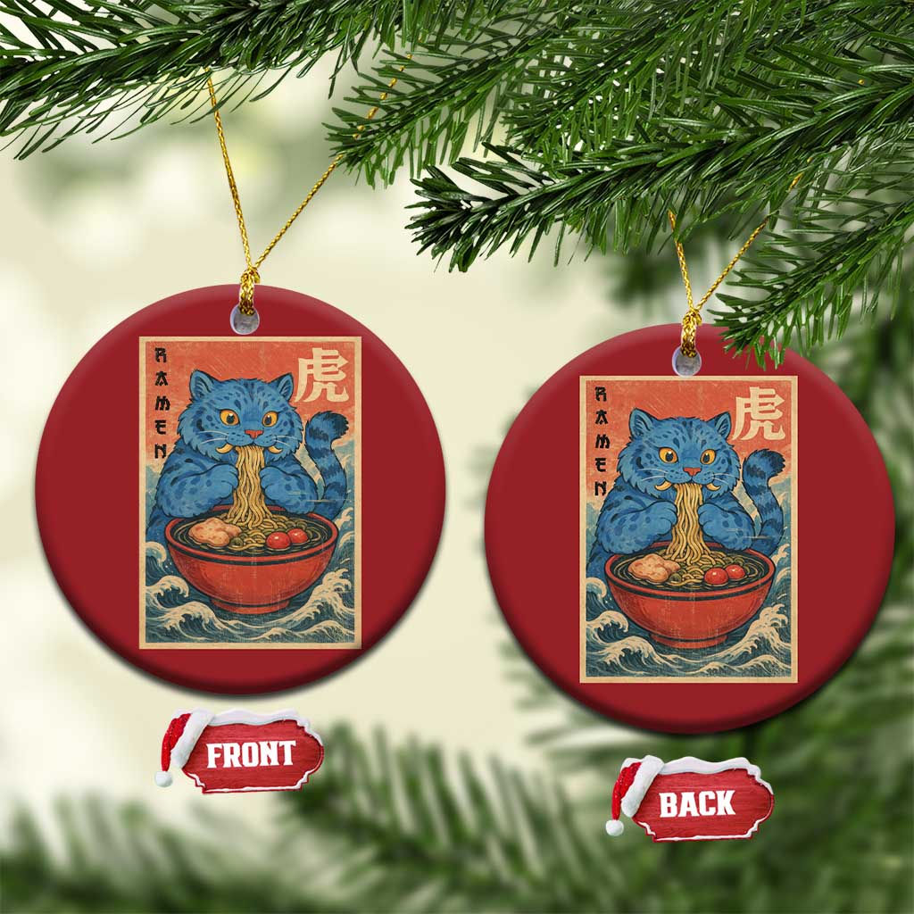 Anime Blue Cat Ramen Christmas Ornament Vintage Japanese Art Funny Kawaii Demon Cat Tiger TS10 Circle Red Print Your Wear
