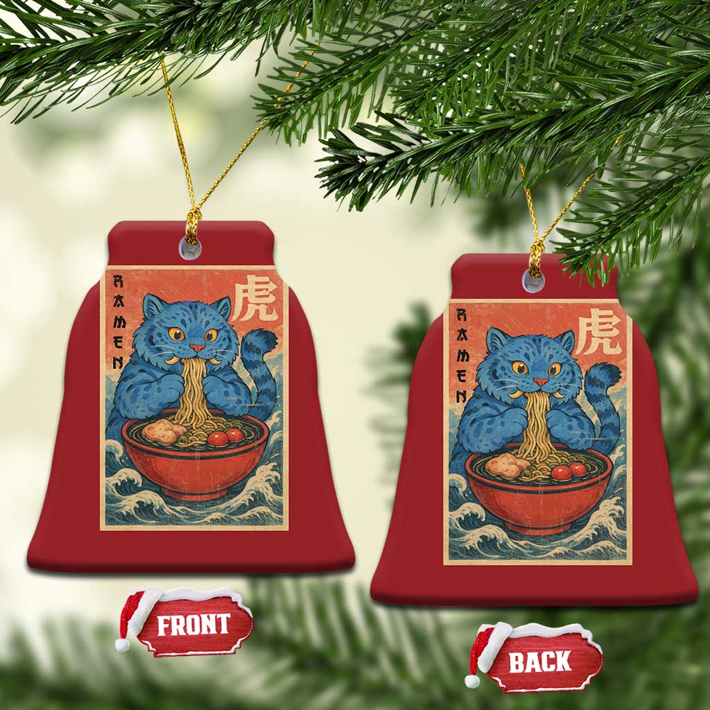 Anime Blue Cat Ramen Christmas Ornament Vintage Japanese Art Funny Kawaii Demon Cat Tiger TS10 Bell Flake Red Print Your Wear