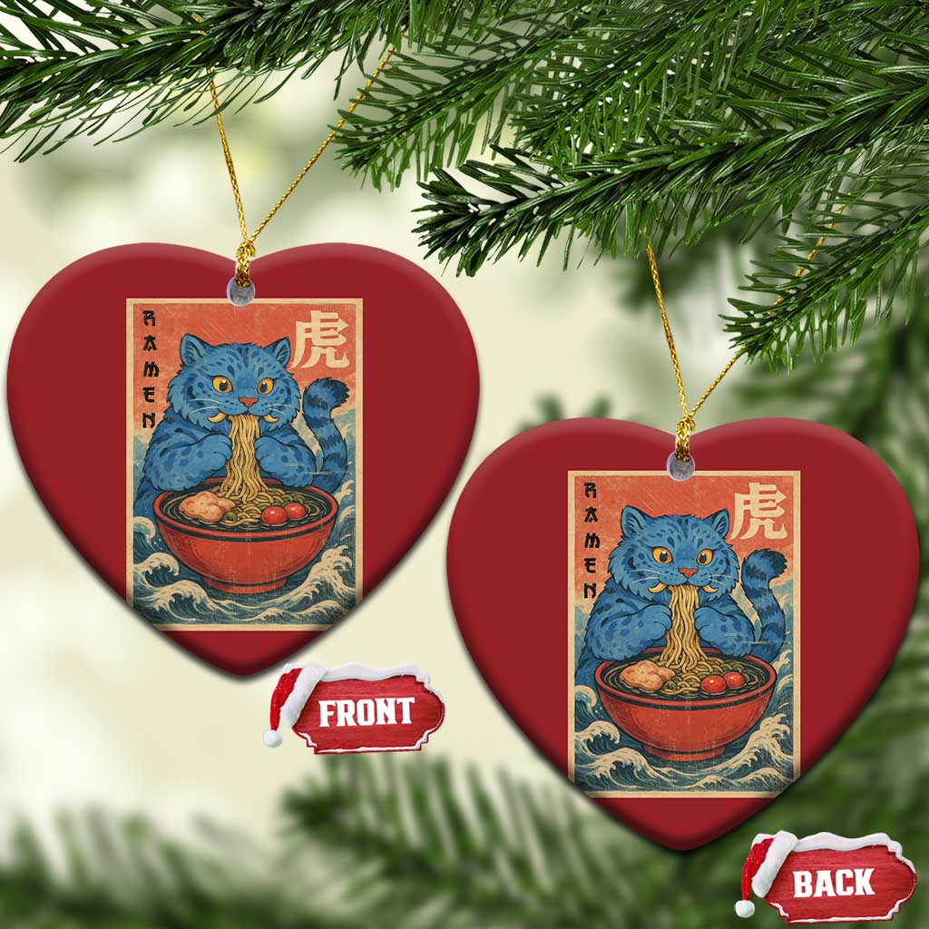 Anime Blue Cat Ramen Christmas Ornament Vintage Japanese Art Funny Kawaii Demon Cat Tiger TS10 Heart Red Print Your Wear