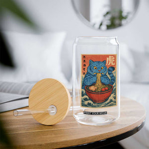 Anime Blue Cat Ramen Glass Can Vintage Japanese Art Funny Kawaii Demon Cat Tiger TS10 Print Your Wear