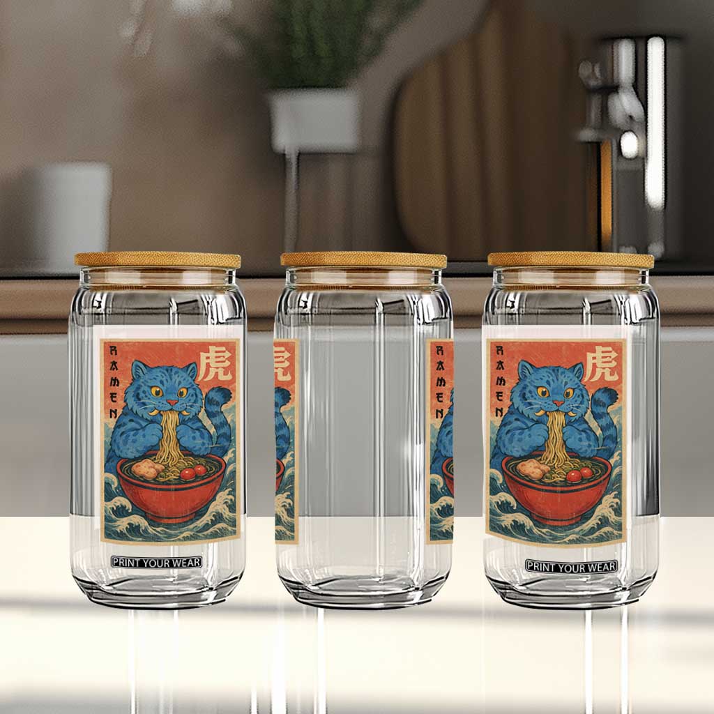Anime Blue Cat Ramen Glass Can Vintage Japanese Art Funny Kawaii Demon Cat Tiger TS10 Print Your Wear