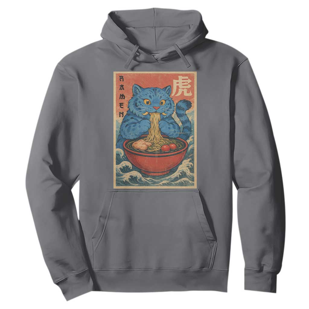 Anime Blue Cat Ramen Hoodie Vintage Japanese Art Funny Kawaii Demon Cat Tiger TS10 Charcoal Print Your Wear