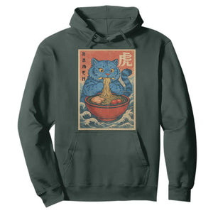 Anime Blue Cat Ramen Hoodie Vintage Japanese Art Funny Kawaii Demon Cat Tiger TS10 Dark Forest Green Print Your Wear