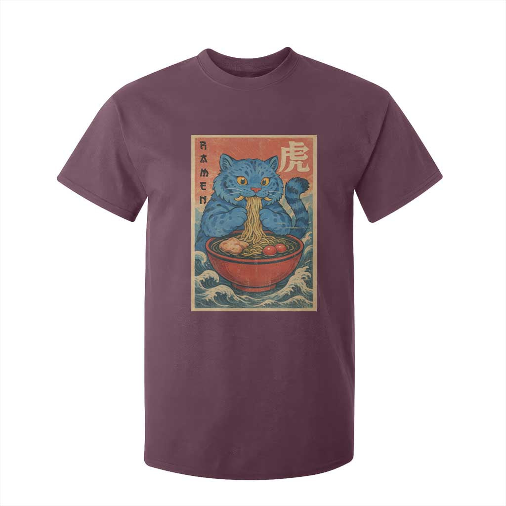 Anime Blue Cat Ramen T Shirt For Kid Vintage Japanese Art Funny Kawaii Demon Cat Tiger TS10 Maroon Print Your Wear