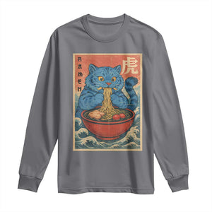 Anime Blue Cat Ramen Long Sleeve Shirt Vintage Japanese Art Funny Kawaii Demon Cat Tiger TS10 Charcoal Print Your Wear