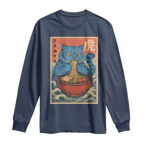 Anime Blue Cat Ramen Long Sleeve Shirt Vintage Japanese Art Funny Kawaii Demon Cat Tiger TS10 Navy Print Your Wear