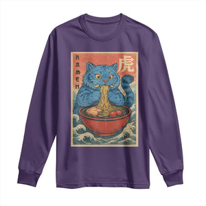 Anime Blue Cat Ramen Long Sleeve Shirt Vintage Japanese Art Funny Kawaii Demon Cat Tiger TS10 Purple Print Your Wear