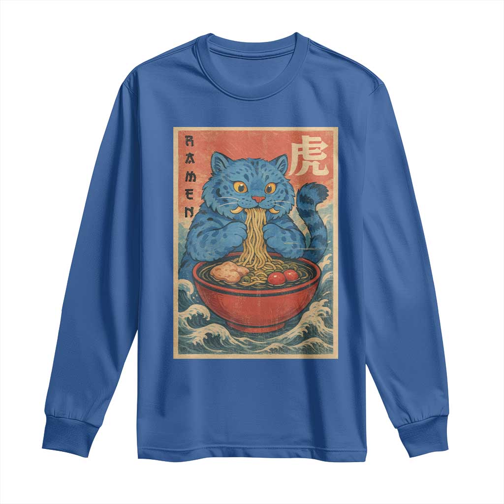 Anime Blue Cat Ramen Long Sleeve Shirt Vintage Japanese Art Funny Kawaii Demon Cat Tiger TS10 Royal Blue Print Your Wear