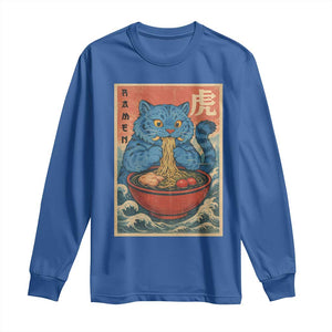 Anime Blue Cat Ramen Long Sleeve Shirt Vintage Japanese Art Funny Kawaii Demon Cat Tiger TS10 Royal Blue Print Your Wear