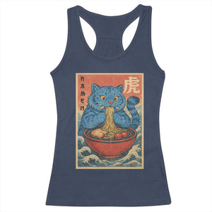 Anime Blue Cat Ramen Racerback Tank Top Vintage Japanese Art Funny Kawaii Demon Cat Tiger TS10 Navy Print Your Wear
