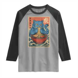 Anime Blue Cat Ramen Raglan Shirt Vintage Japanese Art Funny Kawaii Demon Cat Tiger TS10 Sport Gray Black Print Your Wear