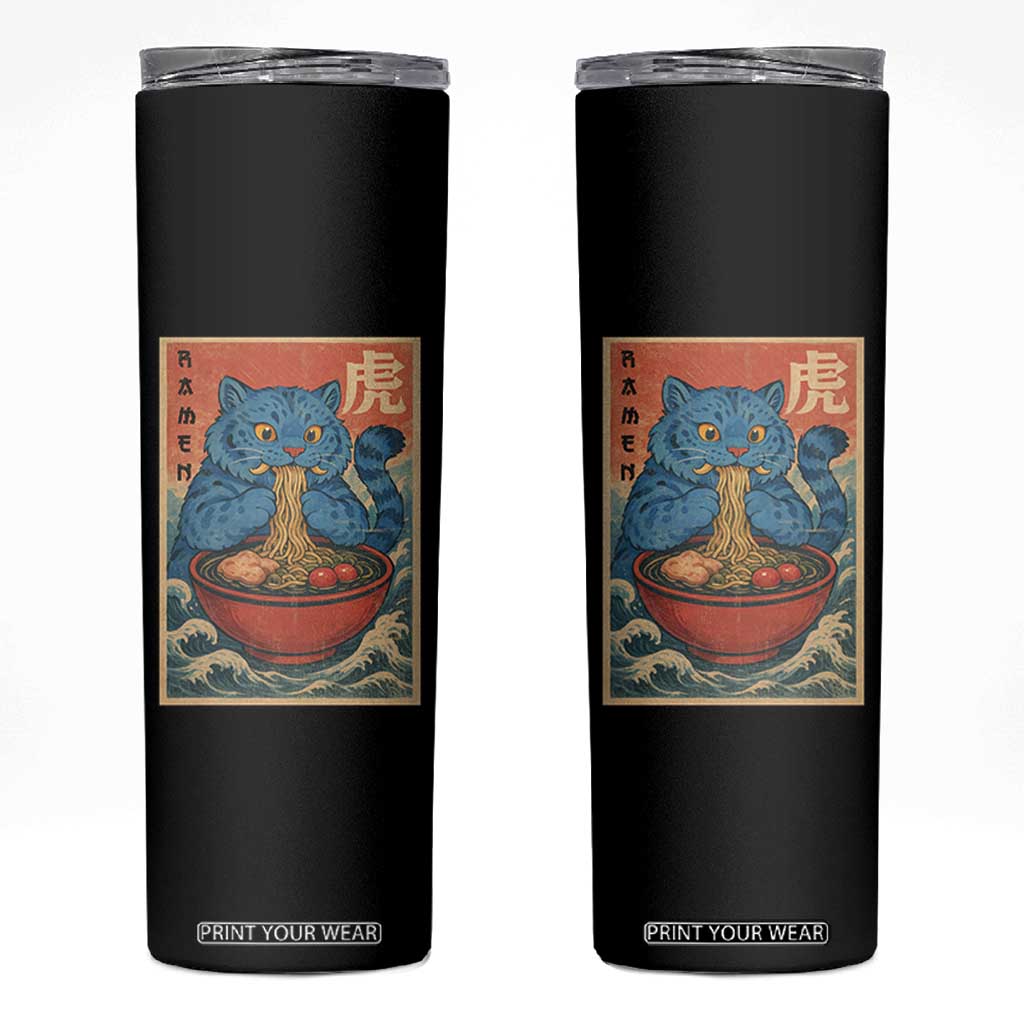 Anime Blue Cat Ramen Skinny Tumbler Vintage Japanese Art Funny Kawaii Demon Cat Tiger TS10 Black Print Your Wear