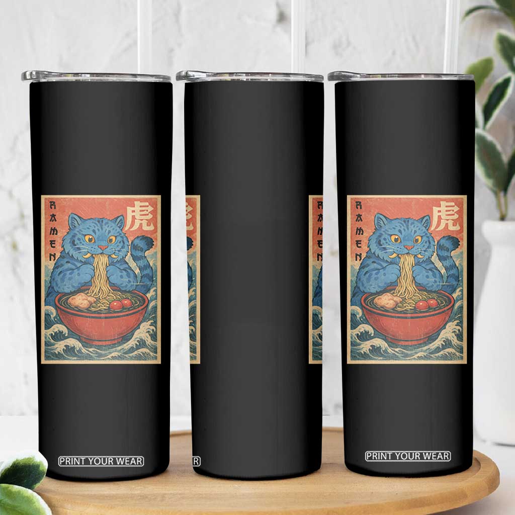 Anime Blue Cat Ramen Skinny Tumbler Vintage Japanese Art Funny Kawaii Demon Cat Tiger TS10 Print Your Wear