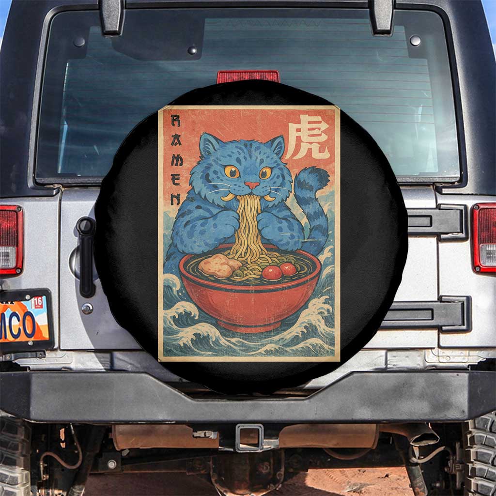 Anime Blue Cat Ramen Spare Tire Cover Vintage Japanese Art Funny Kawaii Demon Cat Tiger TS10 No hole Black Print Your Wear