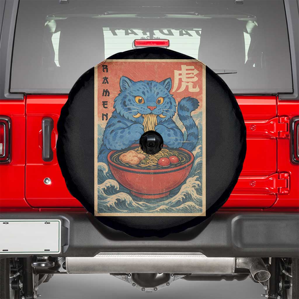 Anime Blue Cat Ramen Spare Tire Cover Vintage Japanese Art Funny Kawaii Demon Cat Tiger TS10 Black Print Your Wear