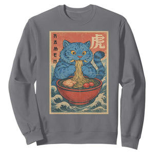 Anime Blue Cat Ramen Sweatshirt Vintage Japanese Art Funny Kawaii Demon Cat Tiger TS10 Charcoal Print Your Wear