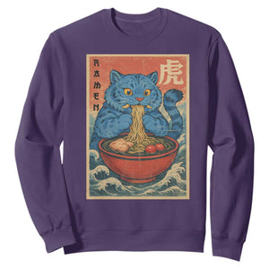 Anime Blue Cat Ramen Sweatshirt Vintage Japanese Art Funny Kawaii Demon Cat Tiger TS10 Purple Print Your Wear