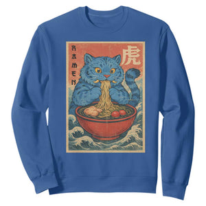 Anime Blue Cat Ramen Sweatshirt Vintage Japanese Art Funny Kawaii Demon Cat Tiger TS10 Royal Blue Print Your Wear