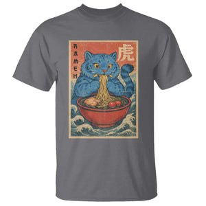 Anime Blue Cat Ramen T Shirt Vintage Japanese Art Funny Kawaii Demon Cat Tiger TS10 Charcoal Print Your Wear