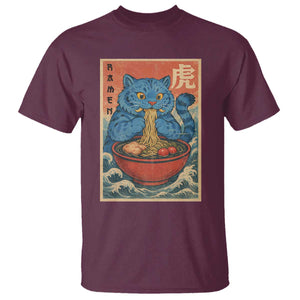 Anime Blue Cat Ramen T Shirt Vintage Japanese Art Funny Kawaii Demon Cat Tiger TS10 Maroon Print Your Wear