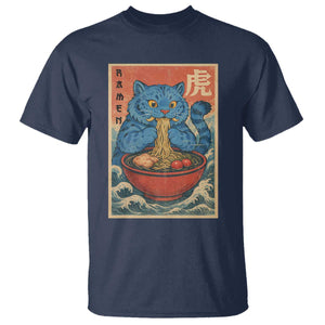Anime Blue Cat Ramen T Shirt Vintage Japanese Art Funny Kawaii Demon Cat Tiger TS10 Navy Print Your Wear