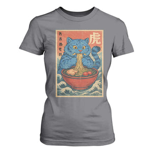 Anime Blue Cat Ramen T Shirt For Women Vintage Japanese Art Funny Kawaii Demon Cat Tiger TS10 Charcoal Print Your Wear