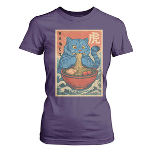 Anime Blue Cat Ramen T Shirt For Women Vintage Japanese Art Funny Kawaii Demon Cat Tiger TS10 Purple Print Your Wear