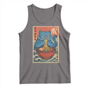 Anime Blue Cat Ramen Tank Top Vintage Japanese Art Funny Kawaii Demon Cat Tiger TS10 Deep Heather Print Your Wear
