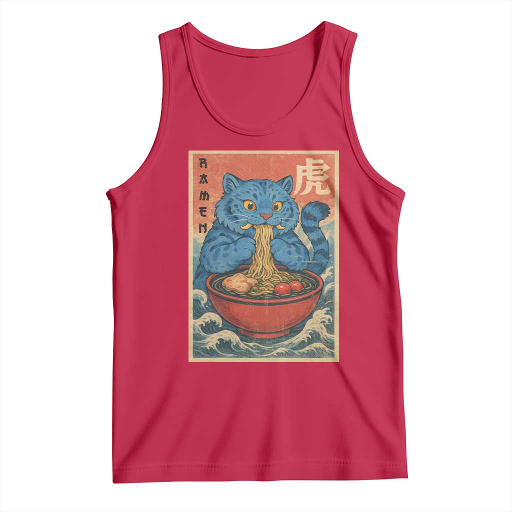 Anime Blue Cat Ramen Tank Top Vintage Japanese Art Funny Kawaii Demon Cat Tiger TS10 Red Print Your Wear