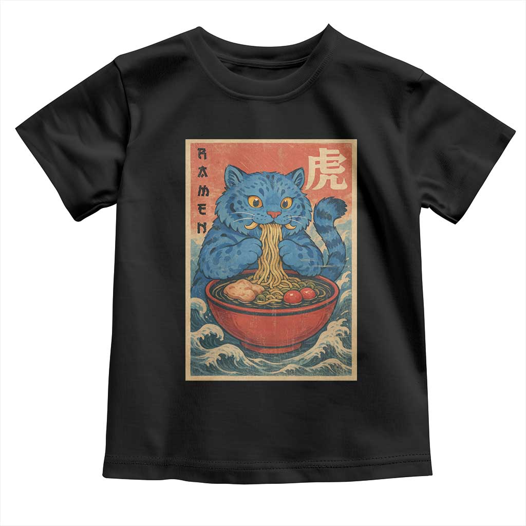 Anime Blue Cat Ramen Toddler T Shirt Vintage Japanese Art Funny Kawaii Demon Cat Tiger TS10 Black Print Your Wear